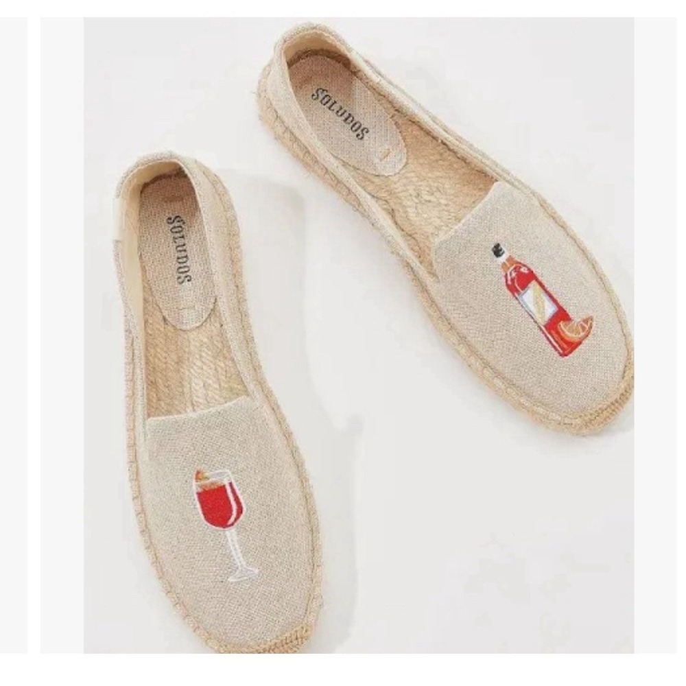 Soludos Aperol Spritz Platform Espadrille Smoking Slipper Embroidered US 10‎